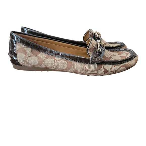 Coach Fortunata CC Metal & Brown Signature Logo Jacquard Flat/Loafers - Picture 6 of 11